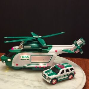 2012 Hess Green and White Helicopter and Rescue Toy
